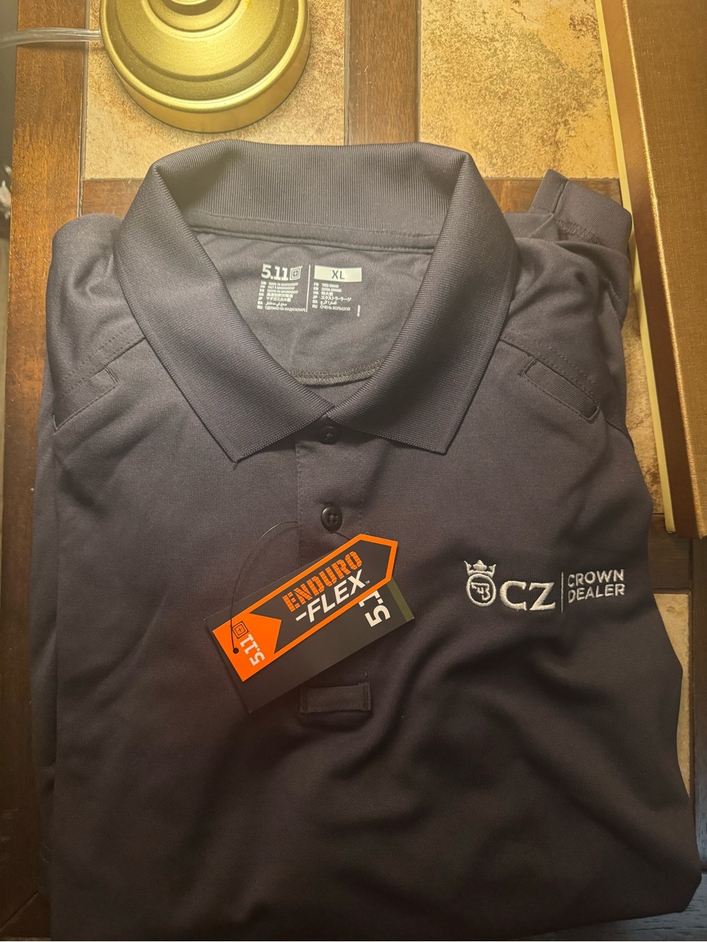 5.11 Tactical Black Men’s Enduro-Flex Polo with CZ Crown Dealer Logo
